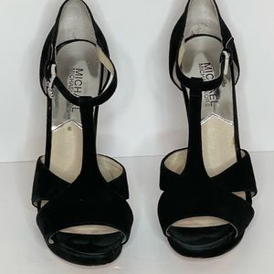 Michael kors t-strap, black suede heels size 6.5